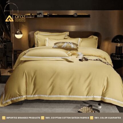 Solid Color Border Design Super King Size Premium 5 Piece Bedding Set