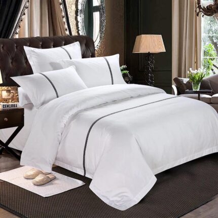 White Color Border 100% Egyptian Cotton Bed Sheet Set